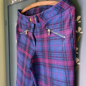 Tartan Pattern Capri Women's Pants Snap & Zipper Front Size 8